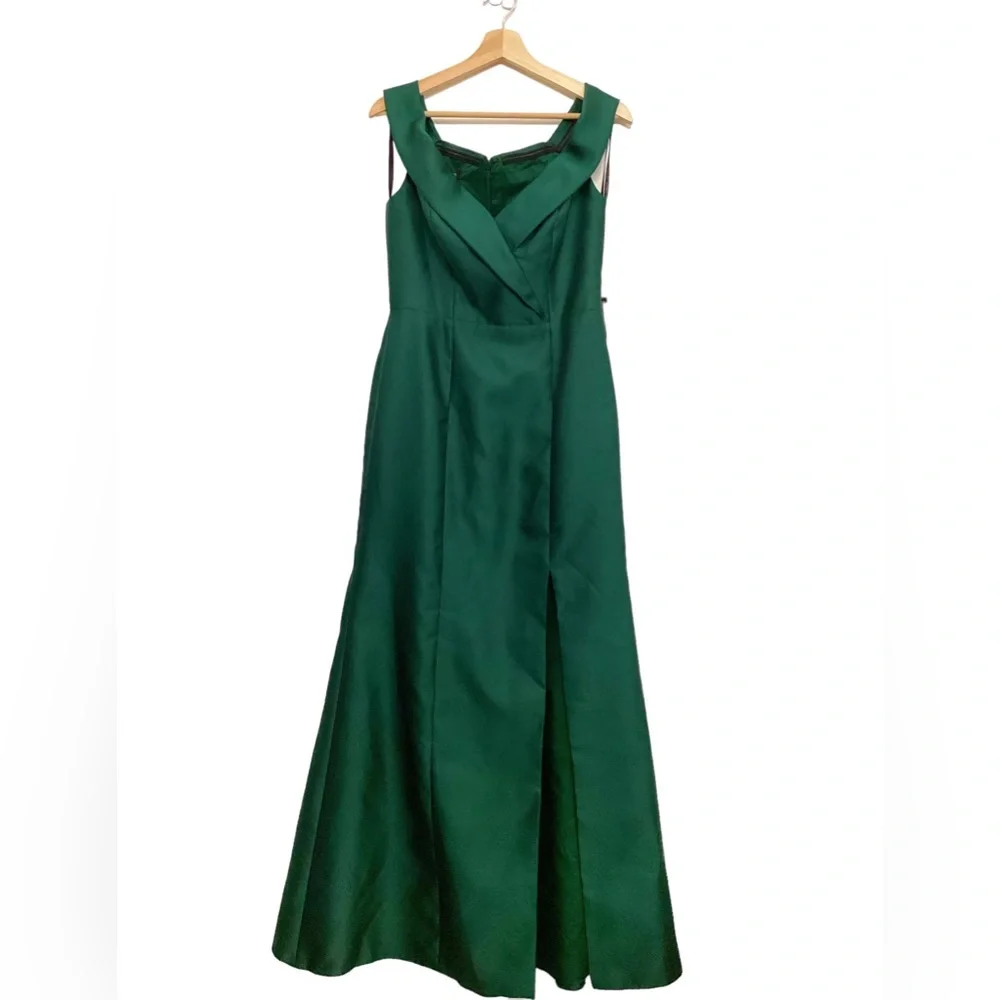 NWT Alfred Sung Off-the-Shoulder Gown Size 8 in Green Satin - Picture 7 of 15